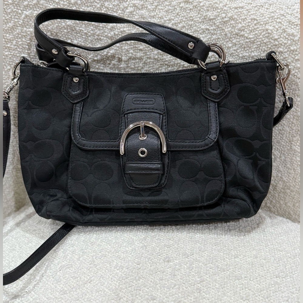 Coach Signature Mini Tote Crossbody Purse silver and black - Picture 2 of 12